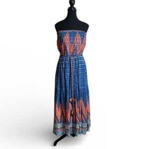 Anthropologie Blue and Gold Metallic Viscose Sleeveless Sundress Small Boho